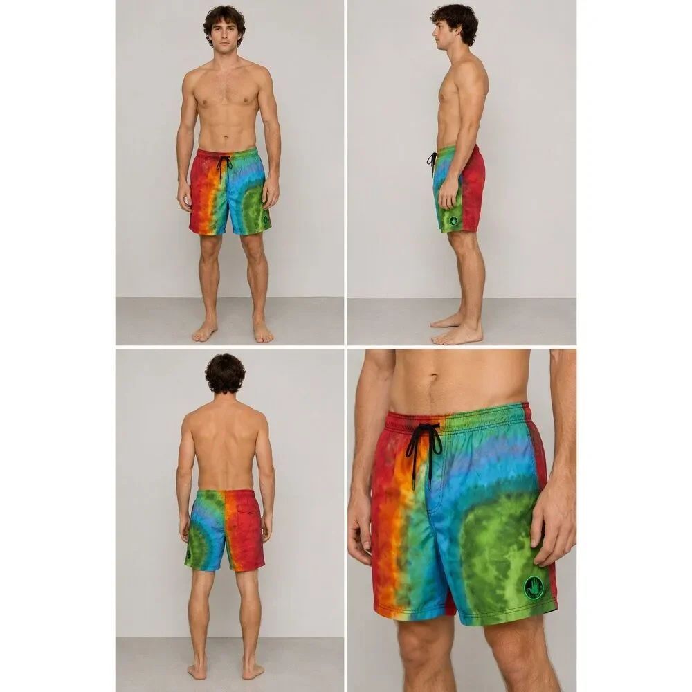 Body Glove Tie Dye Swim Trunks Board Shorts Mesh Lined Mens XXL 38 Rainbow